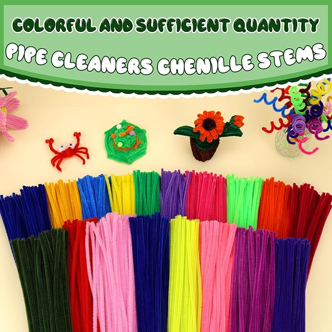 Hssugi Green Pipe Cleaners, 100PCS Pipe Cleaners Craft Supplies, Glitter Golden Pipe Cleaners Bulk Fuzzy Sticks for DIY Art and Craft Projects Home Decoration