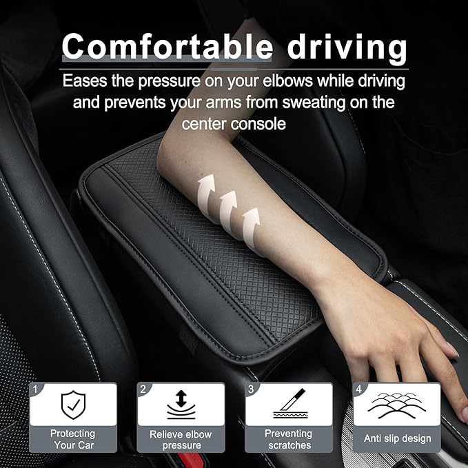 Amiss Car Center Console Pad, Universal Waterproof Car Armrest Seat Box Cover, PU Leather Auto Armrest Cover Protector，Vehicle Interior Accessories fits SUV/Truck/Car (Black)