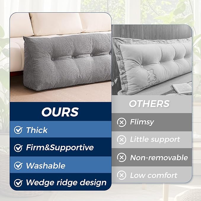 Headboard Pillow King, Triangle Pillows for Headboard, Head Board Backrest Wedge Pillow for Reading Sitting Working, Daybed Pillows with Removable Cover for Bed Dorm Sofa, Dark Grey