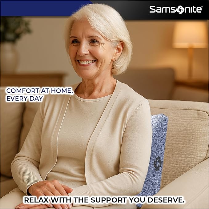 Samsonite Ergonomic Lumbar Support Pillow for Office Chair and Car Seat - Memory Foam Back Support Lumbar Pillow Premium Cushion Chair Support for Lower Back Pain Relief and Versatile Use (Gray-Blue)