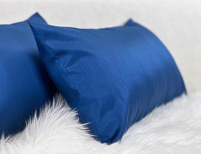 Aiking Home 12x24 Inches Faux Silk Rectangular Throw Pillow Cover, Zipper Closure, Royal (Set of 2)
