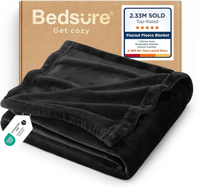 Bedsure GentleSoft Twin XL Fleece Blanket Dorm Bedding - Lightweight Soft Cozy Blankets for Bed, Sofa, Couch, Travel, Camping, Black, 66"x90"
