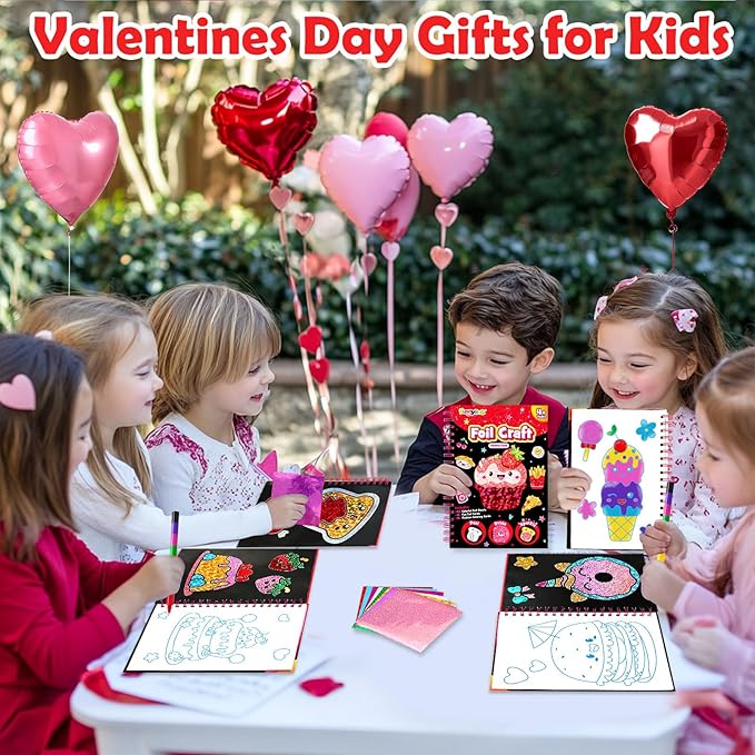 Foil Art Craft Activity for Kids: Fun DIY Toy Sticker Kit, No Mess Creative Travel Supply Set, Idea Birthday Easter Basket Stuffers Valentines Gift for Girl Boy Toddler 4 5 6 7 8 9 Year Old (Food)