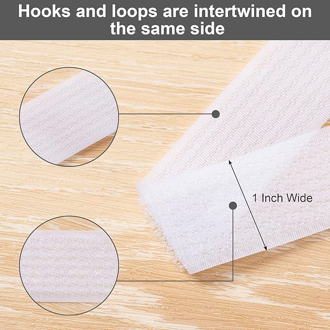 1" x16Ft Hook and Loop Straps with 25 Metal Buckles, Adjustable Fastening Cable Straps, Free Cut Length, Reusable Nylon Cable Ties for Organizer or Storage, White