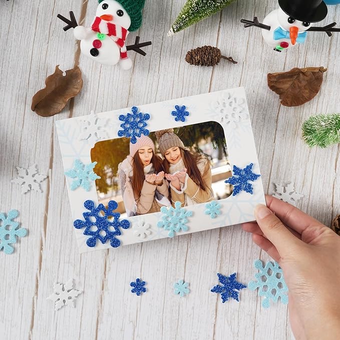 28 Packs Winter Picture Frame Craft Kits for Kids, Christmas Holiday DIY Photo Frame Crafts Snowflake Hanging Ornaments for Xmas Tree Winter Holiday Art Party Favor Home Classroom Game Activities