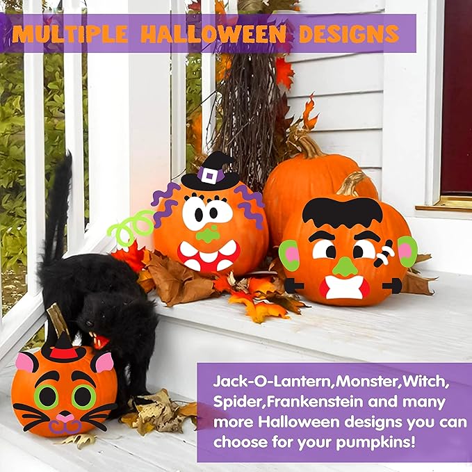 JOYIN 18 Packs Halloween Craft Foam Stickers, Arts Activities Party Supplies, Kids Party Favors, Pumpkin Decorating Kit, Jack O Lantern Face Sticker in 6 Funny Designs, Pumpkin Decor School Party Game