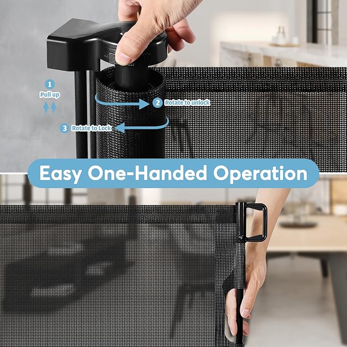 75 Inch Extra Wide Retractable Baby Gate for Wide Openings Child Gate Indoor Outdoor Retractable Gate Large Baby Gate Retractable Gates for Dogs Mesh Dog Gate for Stairs, Doorways, Porches, Black