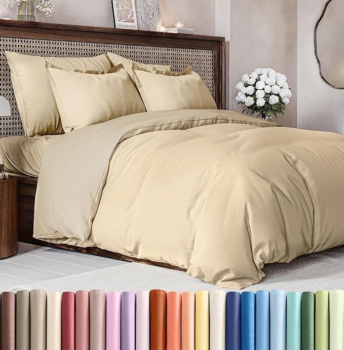 CGK Unlimited Duvet Cover Full Size Set - Extra Soft Full Size Duvet Cover 80 x 90 with 2 Pillow Shams - Hotel Quality w/Zipper Closures & Ties - Bedding and Bed Linens Set (Heathered Tan)