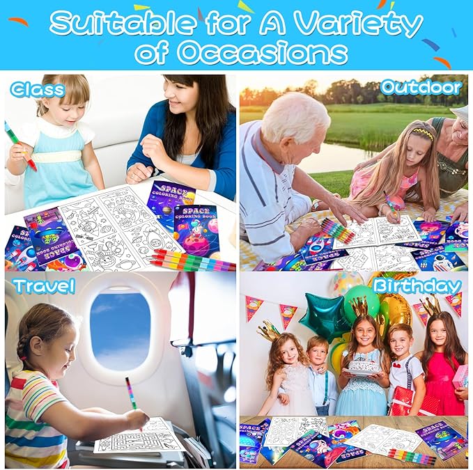 24Pcs Outer Space Coloring Books for Kids with 24 Stacking Crayons Mini Coloring Book Party Favors Bulk Gifts Alien Astronaut Small Activity Books For Birthday Party Goodie Bags Stuffer Classroom