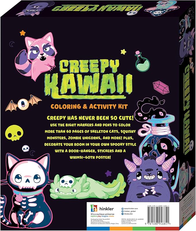 Hinkler Kaleidoscope: Creepy Kawaii Coloring & Activity Kit - Kids Cute Halloween Themed Coloring Book w/Glitter Stationery, Stickers & More, Ages 6+