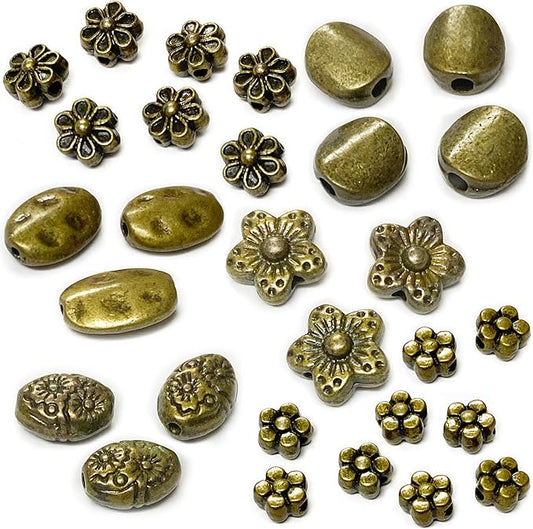Heather's cf Brass Spacer Beads for Jewelry Making Supplies Flat Bead Findings Small Seed Beads for Necklace Earring Bead Bracelet Making kit Bulk Tibetan Beads 240pcs Bronze Jewelry Set
