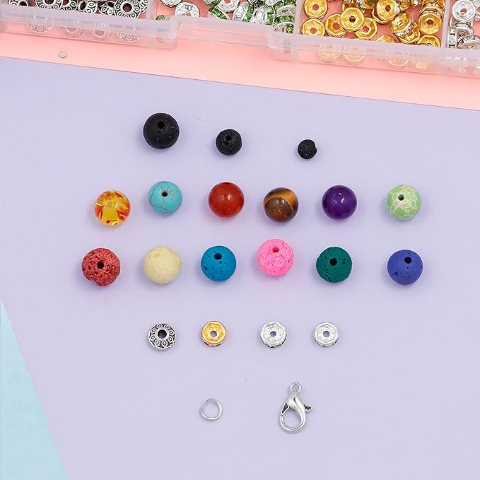 Incraftables Lava Beads Set for DIY Jewelry & Bracelet Making (1000pcs). Bulk Black & Colorful Assorted (4mm, 6mm & 8mm) Stone Rock Chakra Bead Kit for Essential Oils with Spacer Beads & Organizer