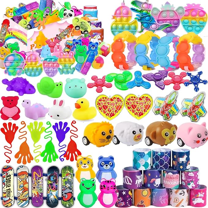 124 Pcs Party Favors for Kids 3-5 4-8 8-12, Treasure Box Toys for Classroom Prizes, Fidget Toys, Pinata Filler Goodie Bag Stuffers, Treasure Chest, Prize Box Toys, Carnival Prizes Bulk Toys