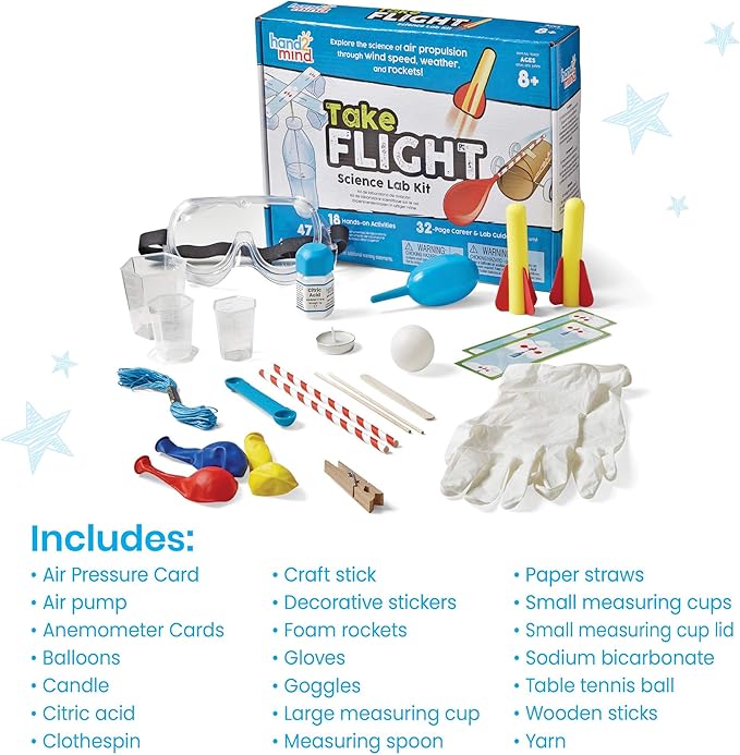 hand2mind Take Flight Science Kit, Toy Rocket Launcher for Kids Ages 8-12, Rocket Kit, Science Kits & Toys, Air Rocket Launcher Kids, 18 Science Experiments, Career & Lab Guide, STEM Toy, Kids Rocket