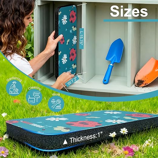 MELOTOUGH Garden Kneeling Pad, 1" Thick Soft NBR Foam Kneeling Pads for Gardening, Cleaning, Work - Lightweight & Comfortable, 15.75"x7.2" (Ladybug)