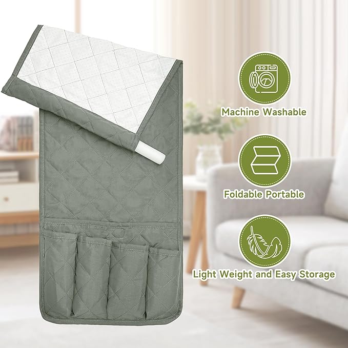 MEHIDFY Sofa Armrest Caddy, Waterproof Bedside Storage Organizer, Non Slip Armchair Pockets, Remote Control Holder for Couch, Handy Pouches with 6 Pockets for TV Remote, Phone, Magazine(Grey)