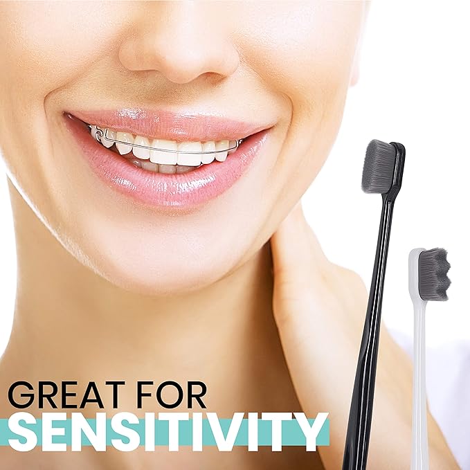 Extra Soft Charcoal Toothbrushes, Nano Toothbrush Sensitive Gums, Soft Bristle Toothbrush Adult Sensitive Teeth, Ultra Soft Toothbrush Extra Protection Gum Care, Charcoal Toothbrush (4 Pack-Charcoal)