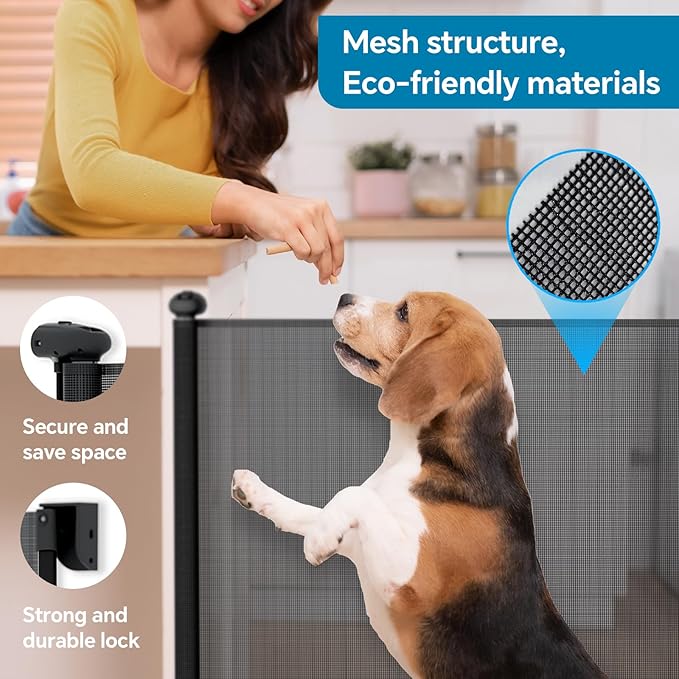 Bulubaky Extra Tall Safety Retractable Baby Gate Adjustable Wide Retractable Dog Gate Mesh Baby Gate Child Gate for Doorway, Hallway, Stair Gates for Kids or Pets (Black, 42" Tall x 71")