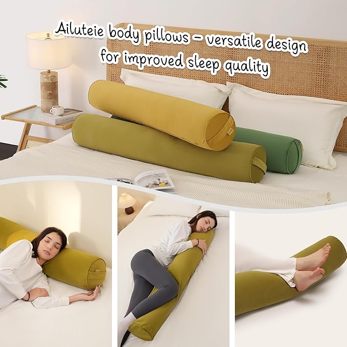 Body Pillow for Adults – Long Bolster Pillow for Bed, Round Cuddle Pillow, Full Support for Side Sleepers,39 x 7.87 Inches,Golden Yellow