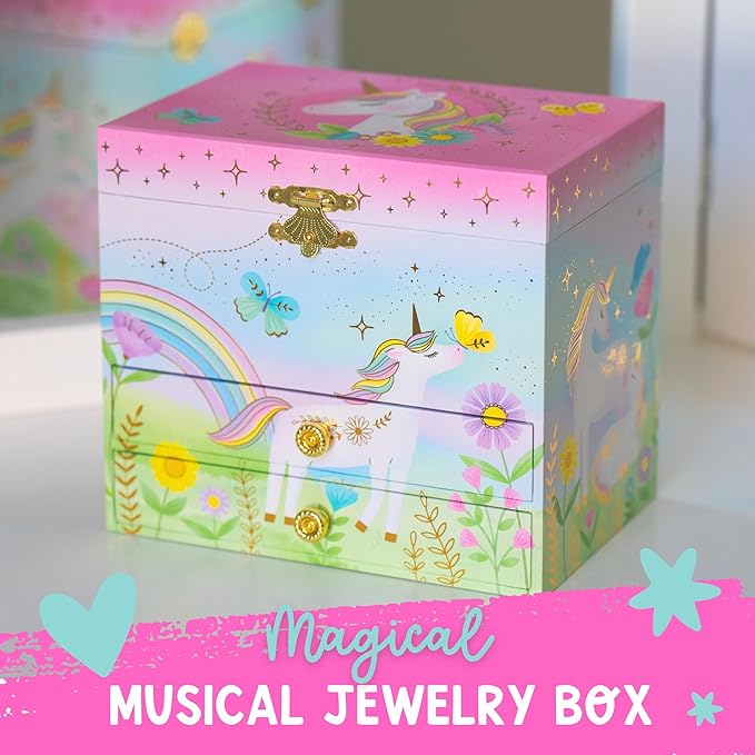 Giggle & Honey Musical Unicorn Jewelry Box for Girls - Kids Dancing Unicorn Music Box with Mirror, Unicorn Gifts for Little Girls, Childrens Birthday Gift, Ages 3-10