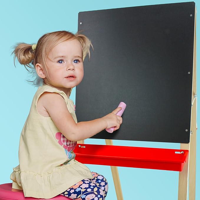 Flipside Products Child's Black Chalkboard and White Dry Erase Easel, Kids Foldable, Drawing in Classroom, Whiteboard