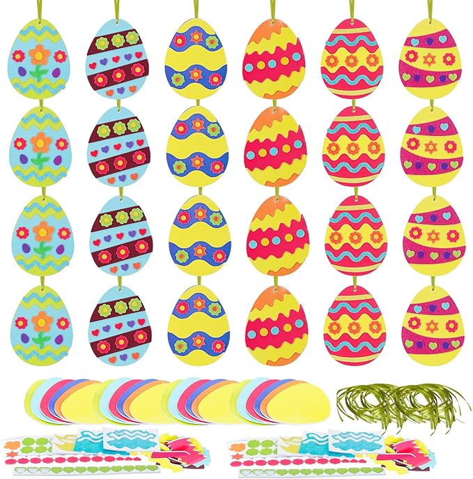 Fennoral 24 Pack Easter Egg Craft for Kids Make You Own Eggs Foam Stickers Ornament DIY Easter Arts and Crafts for Party Supplies Easter Decoration Easter Gifts