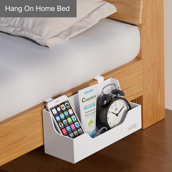 Bedside Caddy Hanging Storage Basket Little Plastic Beside Shelf Hang-on Storage Organizer for Collage Dorm Bunk Bed,Changing Table - Bedroom Essentials for Phone,Mini Speaker,Tissues (Black)