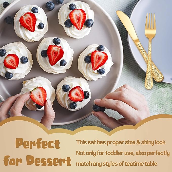 HaWare 9-Piece Toddler Kids Silverware Set, Stainless Steel Hammered Flatware, Preschooler Eating Utensils Includes 3 Spoons 3 Forks 3 Knives, Metal Children Cutlery for Home School, Mirror Finished