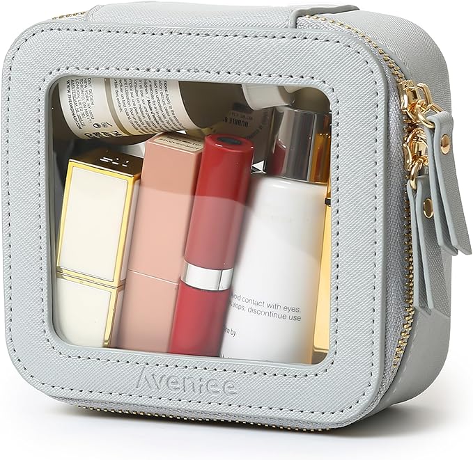 Aveniee Mini Clear Makeup Bag, Small Cosmetic Bags Travel Toiletry Pouch Organizer, TSA Approved Make up Case with Zipper, Car Bag for Essentials,Blue