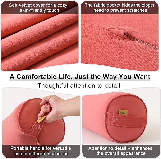 Body Pillow for Adults – Long Bolster Pillow for Bed, Round Cuddle Pillow, Full Support for Side Sleepers,39.37 x 7.87 Inches,Coral Peach