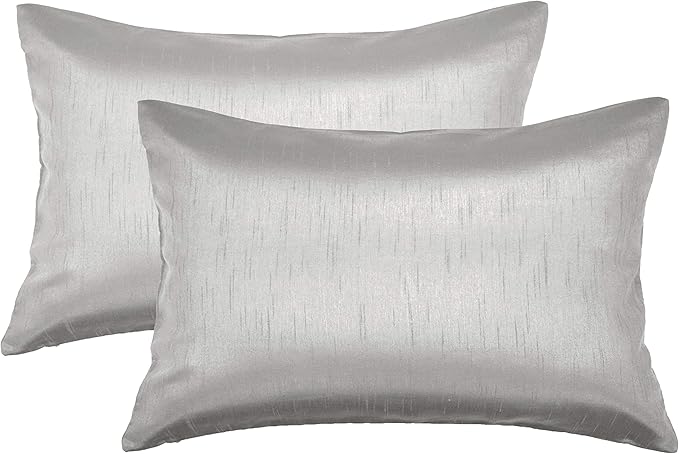 Aiking Home 12x18 Inches Faux Silk Rectangular Throw Pillow Cover, Zipper Closure, Silver (Set of 2)