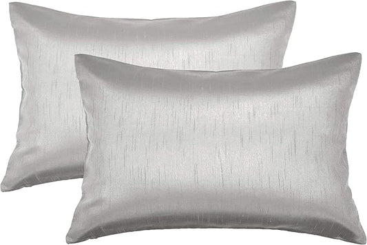 Aiking Home 12x18 Inches Faux Silk Rectangular Throw Pillow Cover, Zipper Closure, Silver (Set of 2)