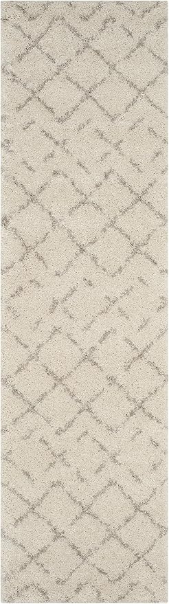 SAFAVIEH Arizona Shag Collection 2'3" x 14' Ivory/Beige ASG743A Moroccan Diamond Non-Shedding 1.6-inch Thick Living Room Dining Entryway Foyer Hallway Runner Rug