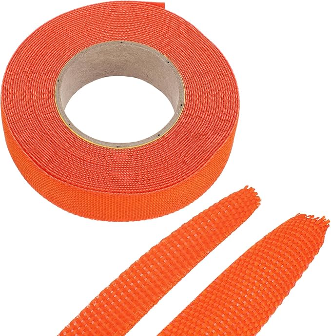MECCANIXITY Braided Cable Sleeves Heat Shrinkable Fabric Sleeving, 5/8" 26ft Orange 2:1 Ratio Heat Shrinkable Cord Protector for Harness Cable, Network Cable Protection, Cable Management