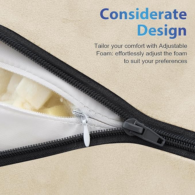 Back Pillow for Bed Sitting up, Reading Pillow for Sitting in Bed Adult, Back Support Pillow, Memory Foam Sit up Lounge Backrest Pillow with Arms for TV, Couch, Chair, Dorm, 18 Inch, Beige