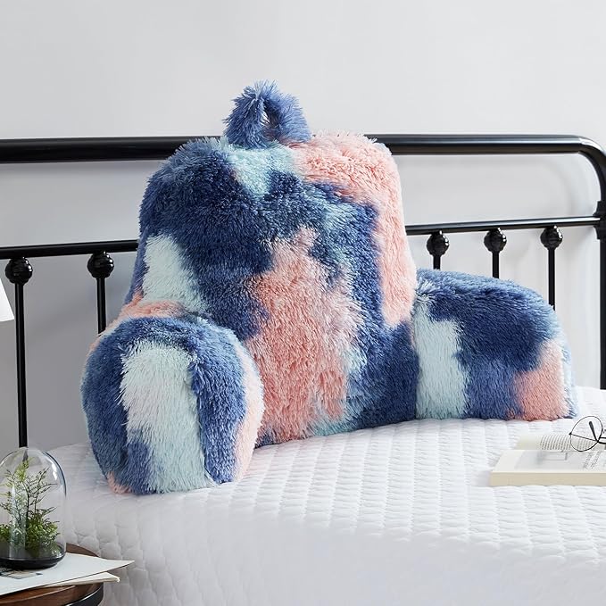 Faux Fur Reading Pillows - Big Size 30x17x17 Inches with Premium Pure White Micro Fiber Stuffing, Students & Kids Backrest Pillow, Bed Rest Pillow, Unique Colorful Design, Awesome Gift