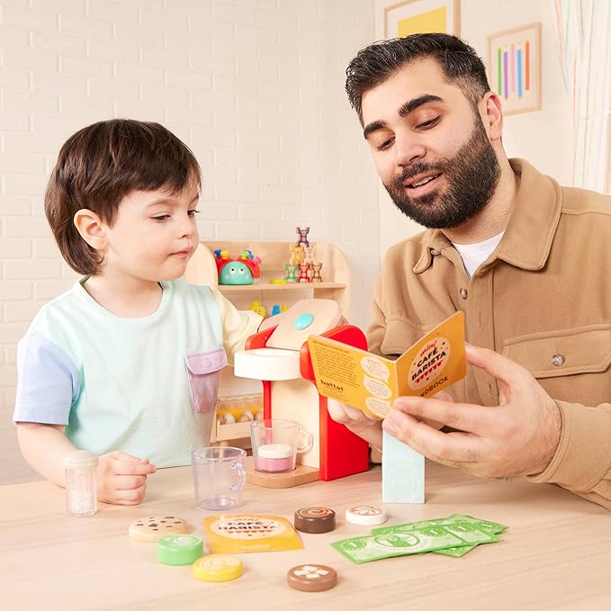 Battat Education – Wooden Barista Playset – Toy Coffee Maker & Accessories with Realistic Sounds(22 Pieces) – Pretend Play Toy – Play Kitchen Toys – 2 Years + – Mini Barista