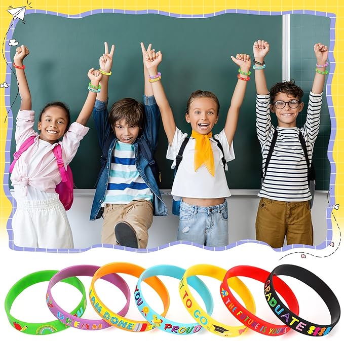 JUNEBRUSHS 42pcs Kindergarten Preschool Graduation Party Favors Silicone Bracelets Rubber Wristbands Supplies for Class of 2024 Graduation Kindergarten Preschool Party Favors Accessories