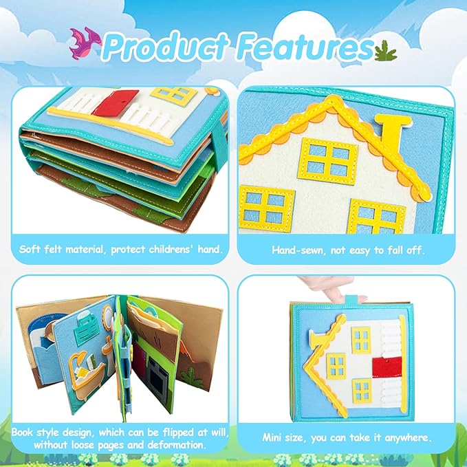 Daily Life of Boys Busy Book for Toddlers,Montessori Busy Books,Preschool Felt Busy Quiet Book Learning Life Skills,House Pretend Play Dress UP Game,Montessori Toys for 3 4 5 Years Autism Sensory