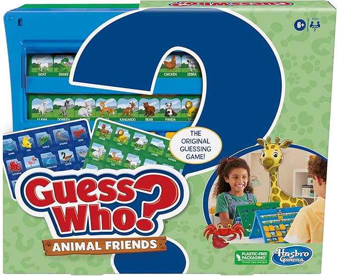 Hasbro Gaming Guess Who? Animal Friends Game | 2 Double-Sided Animal Sheets | 2-Player Board Games for Kids | Back to School Gifts | Ages 6+ (Amazon Exclusive)