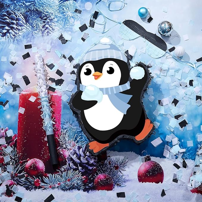 Lewtemi 15.1 Inch Penguin Piñata Winter Penguin Party Supplies Candy Animal Piñata with Stick Confetti and Blindfold Gift for Boy Girl Adults Winter Theme Birthday Party Supplies Decorations (Elegant)