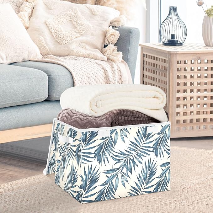 senya Large Storage Bins with Linen Collapsible Foldable Storage Cubes Fabric Closet Organizer Containers box with Flip-Top Lid for Home Bedroom Office 16.7 x 12.6 x 11.8in (Tree)