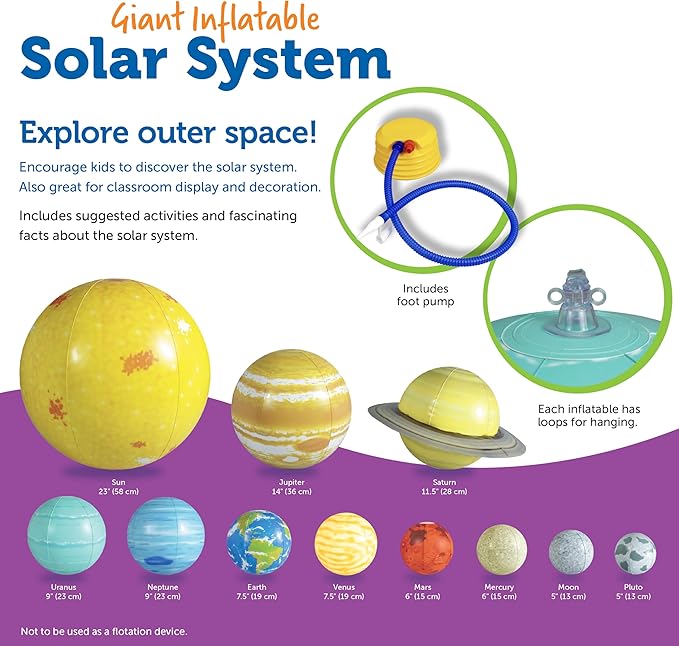 Learning Resources Giant Inflatable Solar System - Grades K+ Solar System Demonstration Tool, Solar System Model, Inflatable Planets for Classroom