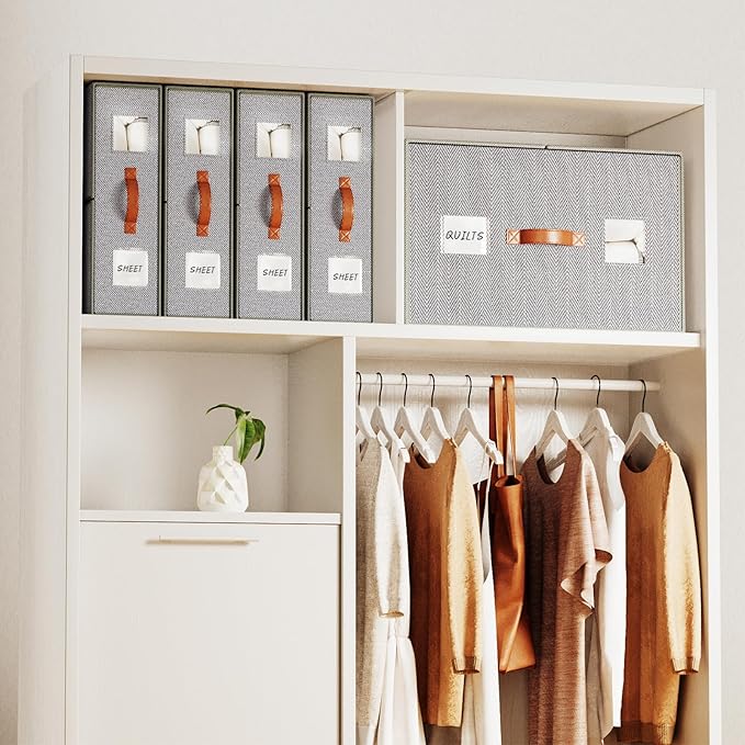 4 Pack Bed Sheet Storage Organizers- Premium Fabric Closet Organizer with Clear View Window, Space-Saving Foldable Design for Queen/King Size Bedsheets, Blankets & Duvet Covers