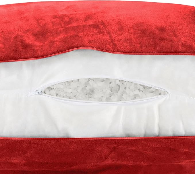 Husband Pillow Red, Original Reading Pillow in Bed Rest Chair, Shredded Memory Foam Large Lounge Cushion Adult Backrest with Arms, Comfy Back Support for Sit Sitting Up, Washable/Removable Cover