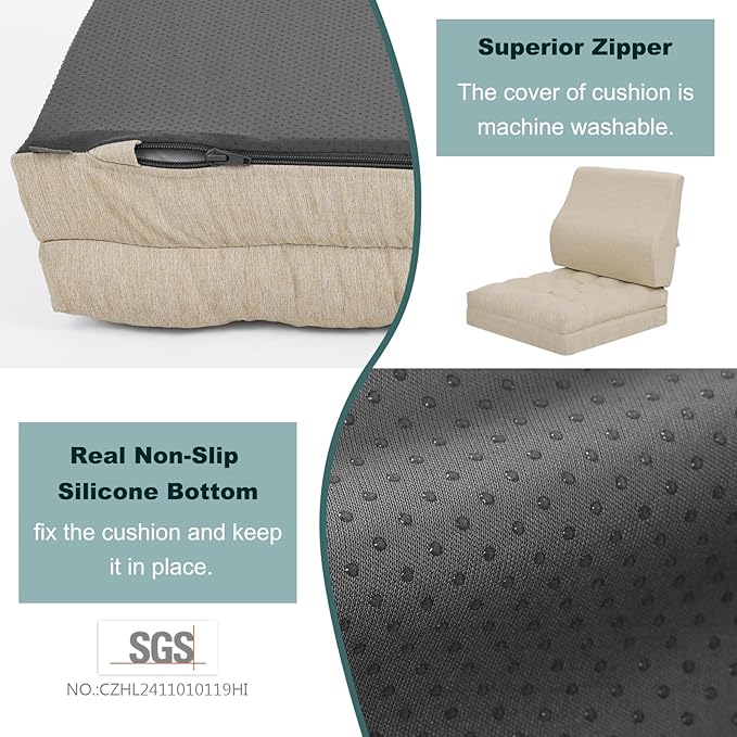 baibu Memory Foam Recliner Cushions with Lumbar Support Pillow Set for Elderly, 20x20x5 Inch Dual-Layer Design Non-Slip Recliner Seat Cushion & Back Support Pillow for Reduce Hip & Lumbar Pain, Beige