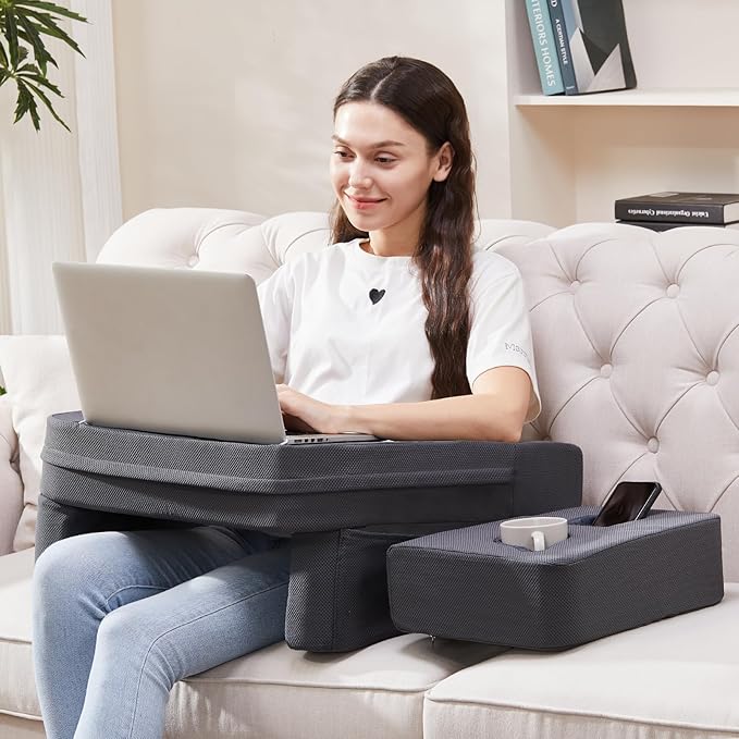 comehealthy Lap Desk for Laptop, Reading Pillow for Adult, Memory Foam Gaming Pillow with Cup Holder, Arm Rest Couch Pillow for Working, Gaming, Reading, Laptop Desk for Couch Bed Floor(Grey)