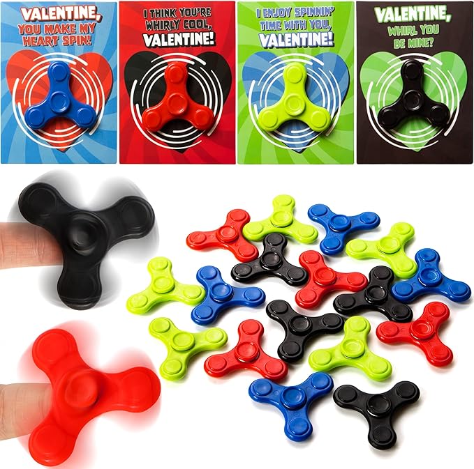 JOYIN 28 Packs Valentines Cards with Fidget Spinner, Stress Relief Hand Finger Spinner Fidget Toy for Valentine’s Day Kids School Classroom Prizes, Gift Exchange,Party Favor Exchange Gift Rewards