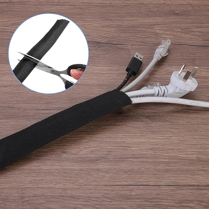 MECCANIXITY Braided Cable Sleeves Heat Shrinkable Fabric Sleeving, 1 1/4" 60ft Black 2:1 Ratio Heat Shrinkable Cord Protector for Harness Cable, Network Cable Protection, Cable Management