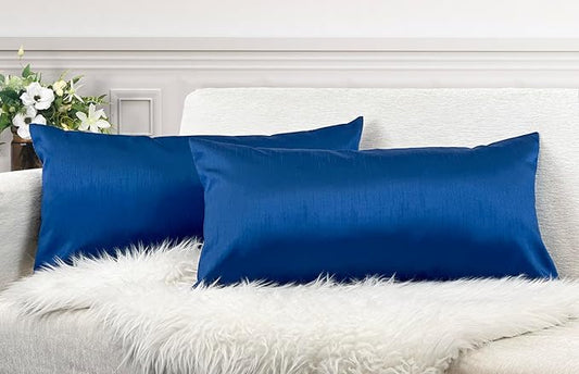 Aiking Home 12x24 Inches Faux Silk Rectangular Throw Pillow Cover, Zipper Closure, Royal (Set of 2)
